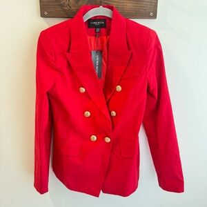 NWT Viema Moda Red Double Breasted Gold Button Blazer Size 6